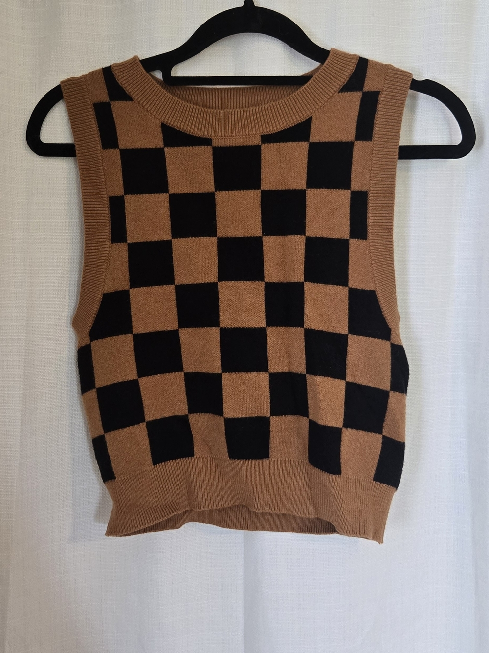 Forever 21 Checkerboard Knit Tank - Brown & Black